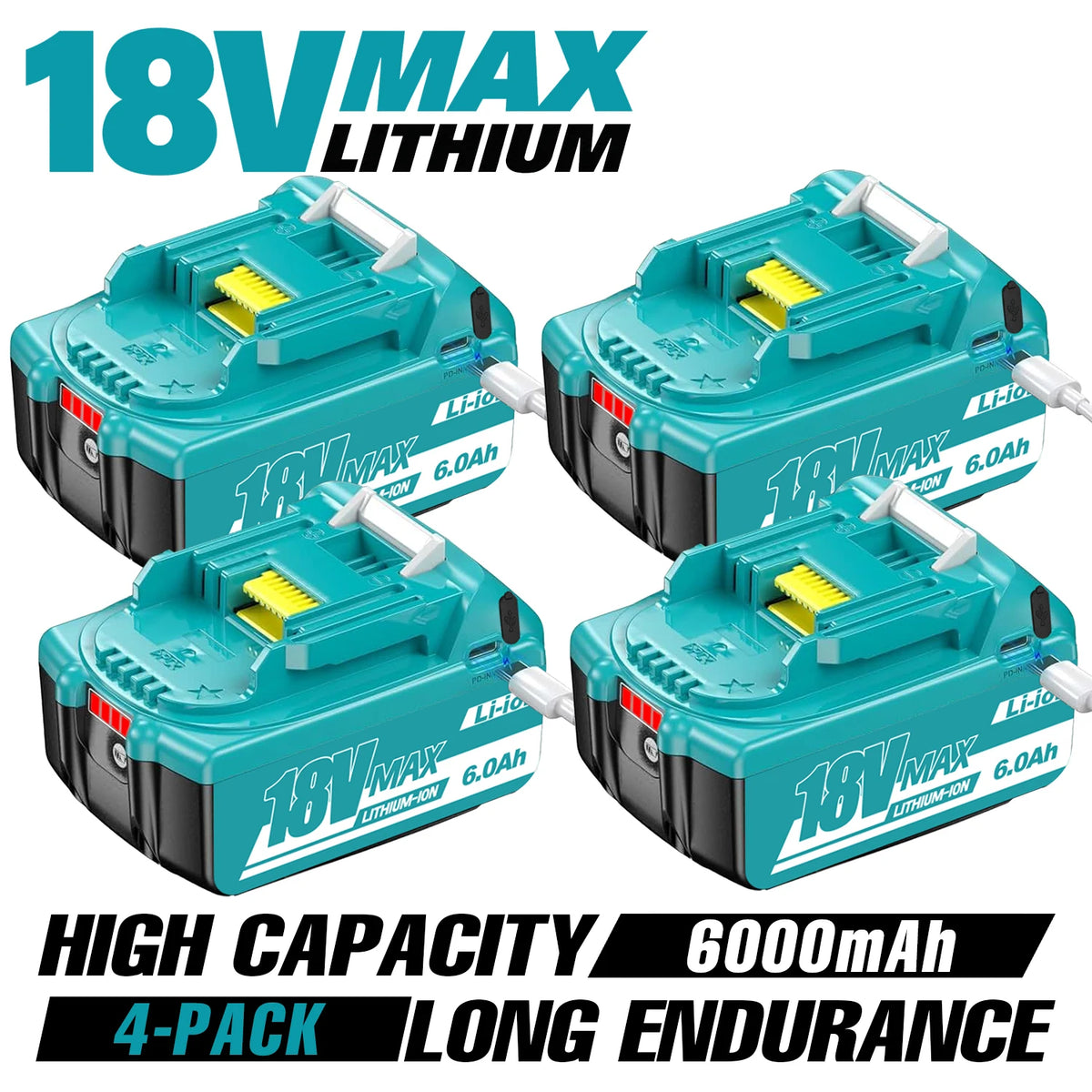 Type-C Version 18V Replacement Battery for Makita BL1860B 6.0Ah High-Capacity Cordless Power Tools Can Be Used as a Power Bank