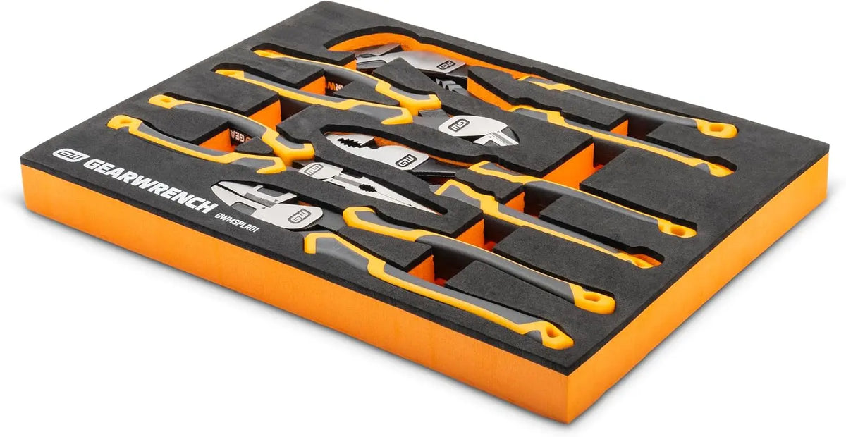5-Piece Pitbull Pliers Set with Foam Tray, K9 Jaw, 35° Angle Grip, High Leverage, 20° Head