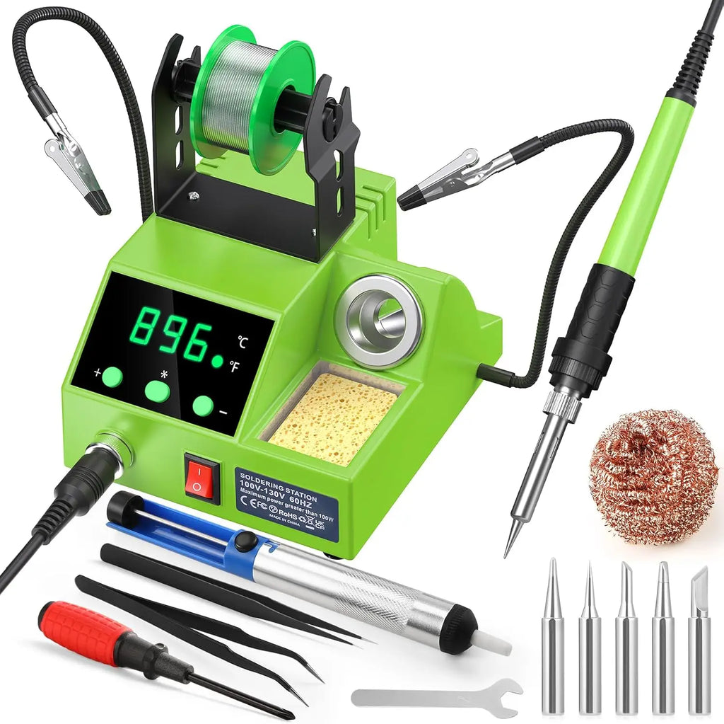 100W Digital Soldering Station Kit with Auto Sleep, Helping Hands, Accessories