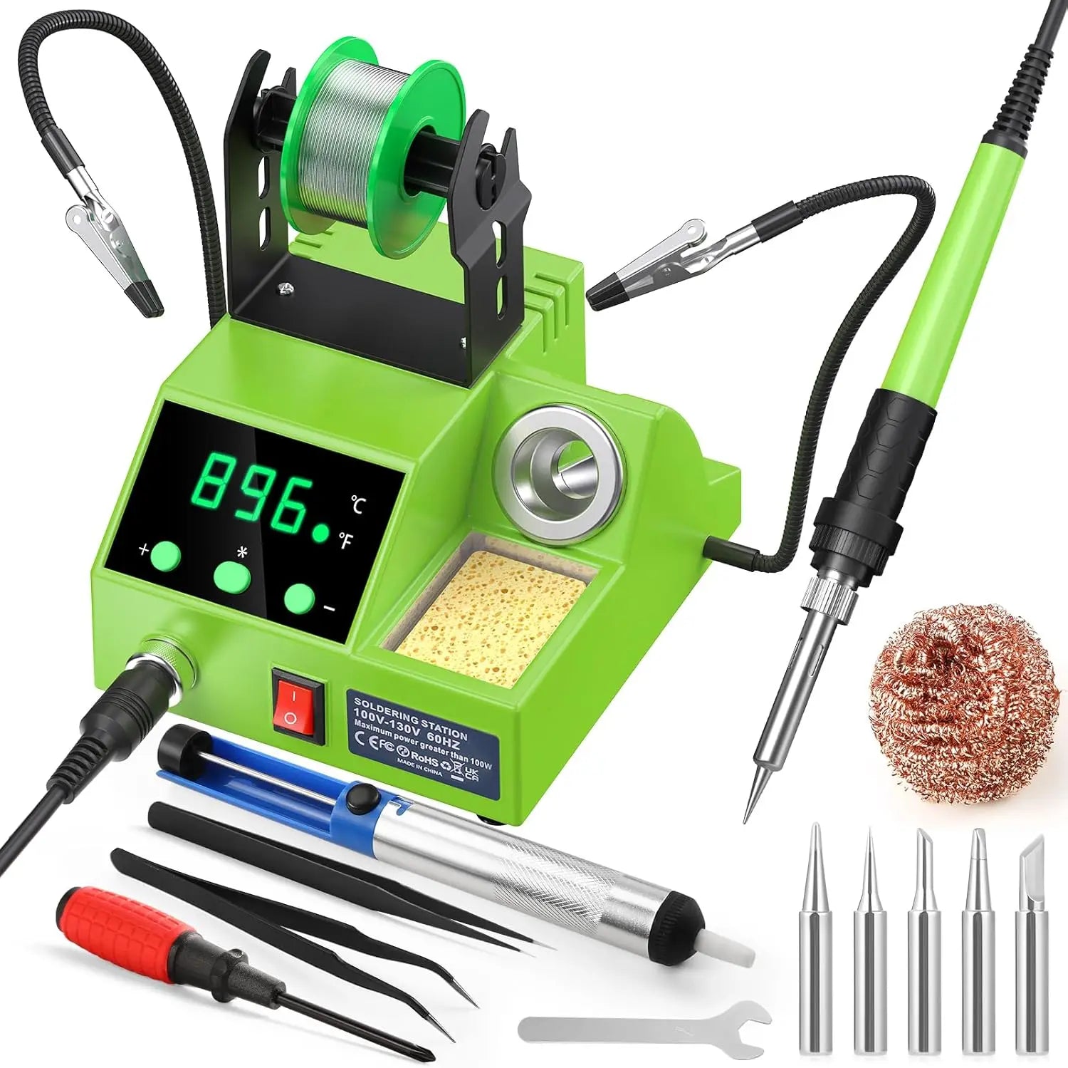 100W Digital Soldering Station Kit with Auto Sleep, Helping Hands, Accessories