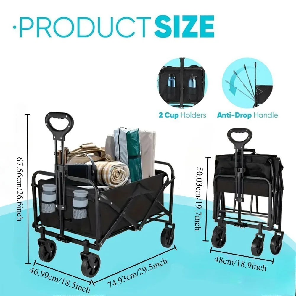 High-Capacity Heavy-Duty All-Terrain Folding Cart - Stainless Steel Frame and Foldable Multi-Purpose Wagon,