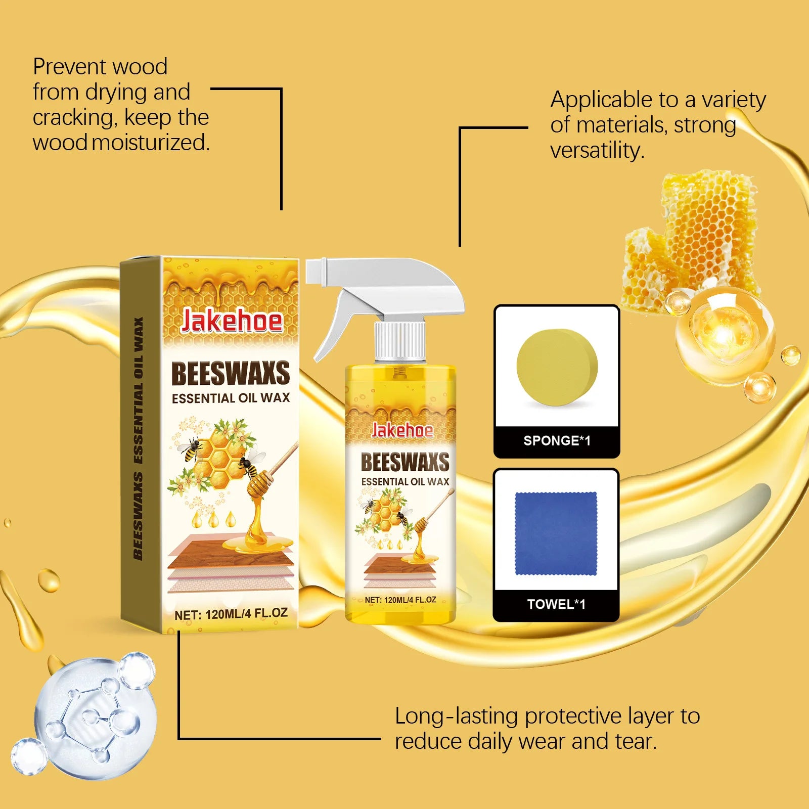 Wood Care Beeswax Spray, Waterproof Multipurpose Wear Resistant, Wood Floors, Chairs, Cabinets, Furniture