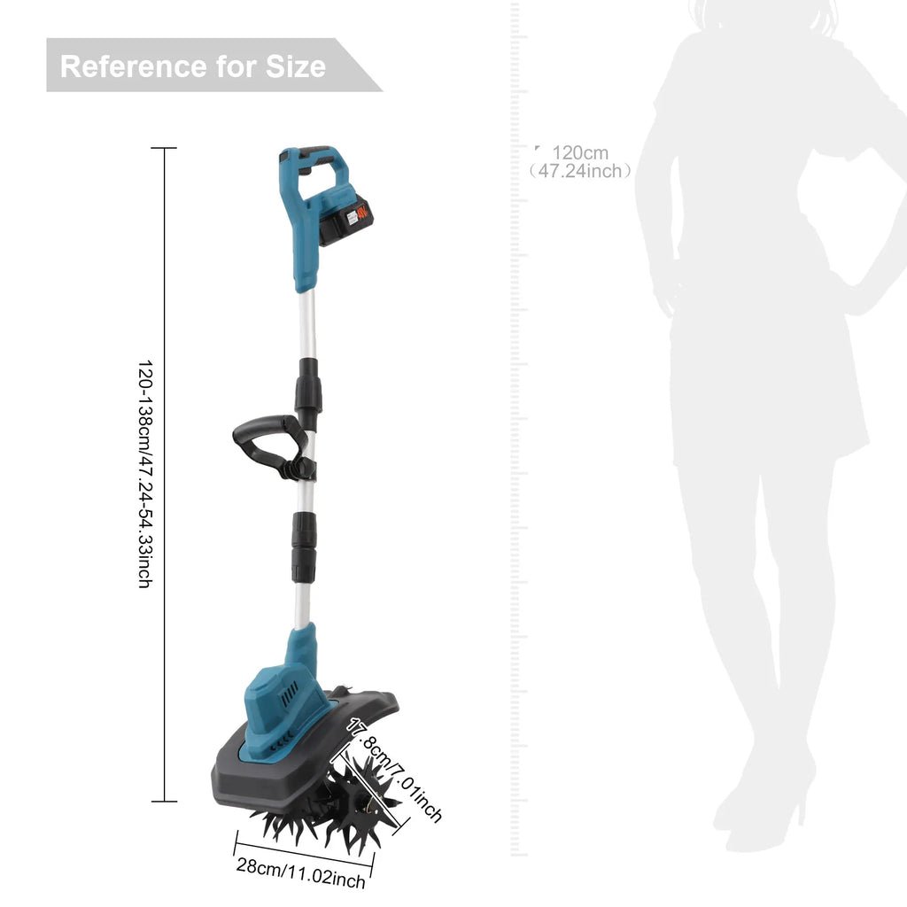 Electric Garden Cultivator 21V, 300RPM Handheld Soil Loosener 9in Width, 2 x 4.0Ah Batteries for Flower Bed Vegetable