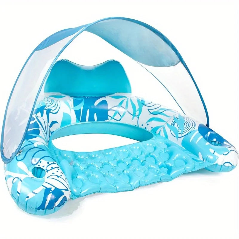 JOYFY XL Inflatable Pool Floats with Canopy, Lounge Chairs with Cup Holders for Adults, Inflatable Floaties Party Beach Summer