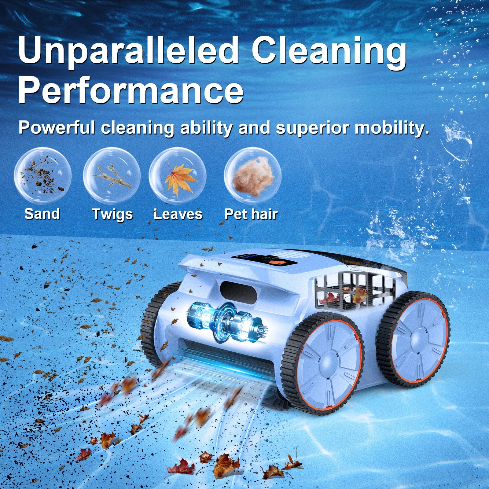 Pool Vacuum Up to 180 Mins Run time, Robotic Pool Cleaner Above Ground for Inground Pools up to 2000 Sq.ft