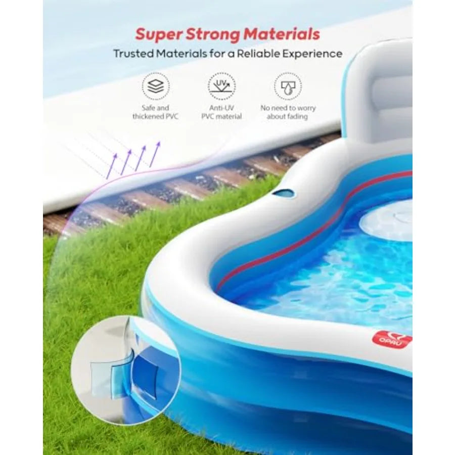 OPAU Inflatable Swimming Pool with 2 Seats and Backrests, 80" L x 80" W x 27" D Large Full-Sized Family Pools for Kids and Adults