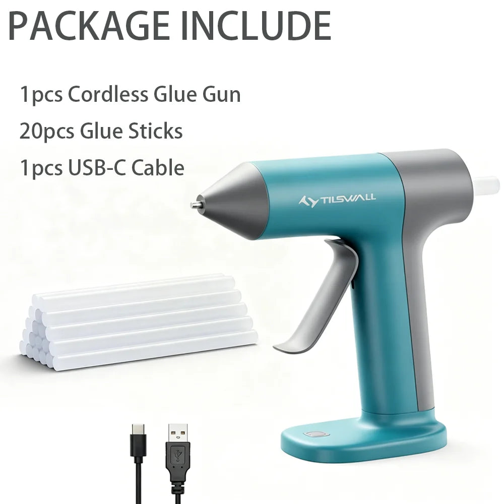 Electric Hot Melt Glue Gun 30s Fast Heating Cordless Glue Gun With 20pcs Glue Sticks 2000mAh Type-C Rechargeable Hot Melt Glue Gun 1.7mm Precision Nozzle For DIY Craft Home Repair Quick Repairs