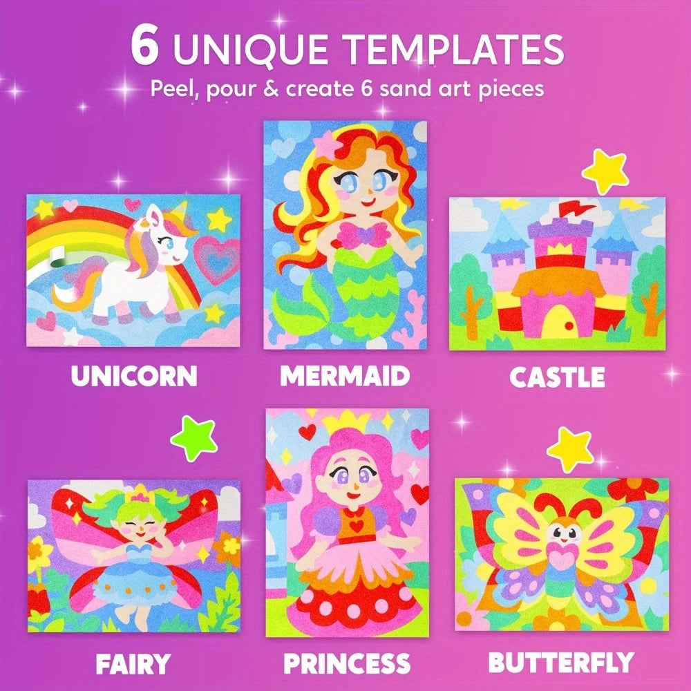 JOYFY Kid "Glow Sand" Sand Art Kits, Glow-In-The-Dark Sand Painting, 14 Colors 6 Fantasy Templates