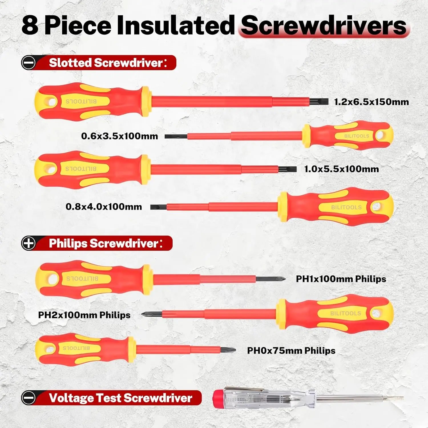 BILITOOLS--1000V Insulated Screwdriver & Pliers Set, Electrician Tools with Magnetic Phillips Slotted Pozidriv Tips