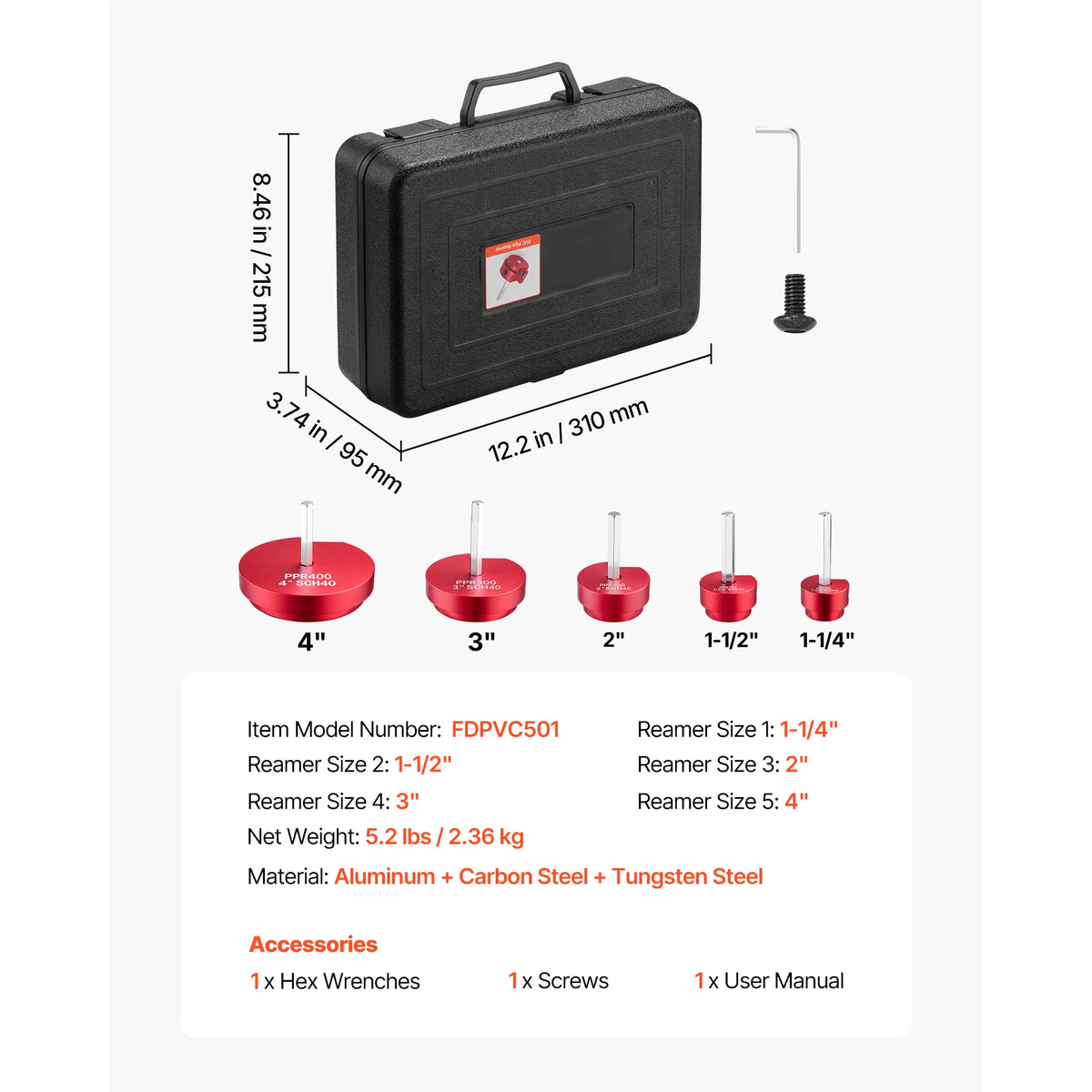 SucceBuy PVC Pipe Reamer Kit 5/7/9 PCS Fitting Socket Saver, Fits Standard 1/2" Drills Plumbing Tool Kit for PVC, ABS, CPVC Pipe