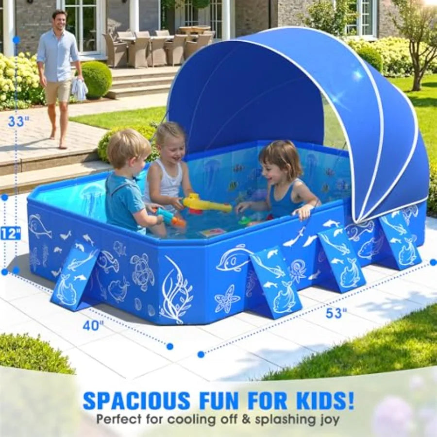2026 Kiddie Pool with Canopy, Baby Swimming Pool for Toddler, Non-Inflatable, Foldable Pool for Babies, Portable Toddler Pool with Shade