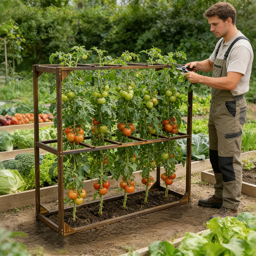 5 Slots Outdoor Wooden Tomato Cranberry Support Trellis Support Frame for for Vegetables Cranberry Cage