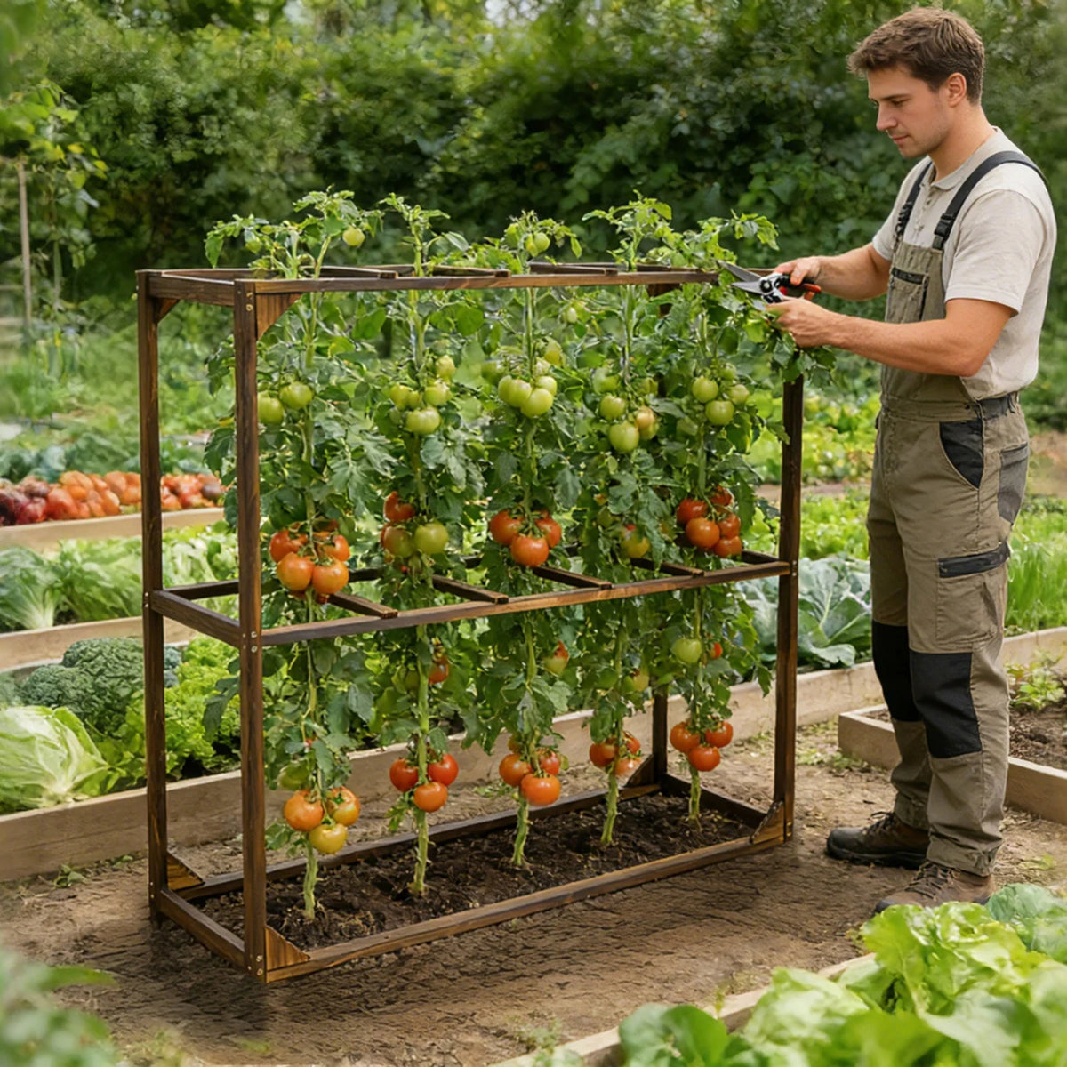 5 Slots Outdoor Wooden Tomato Cranberry Support Trellis Support Frame for for Vegetables Cranberry Cage