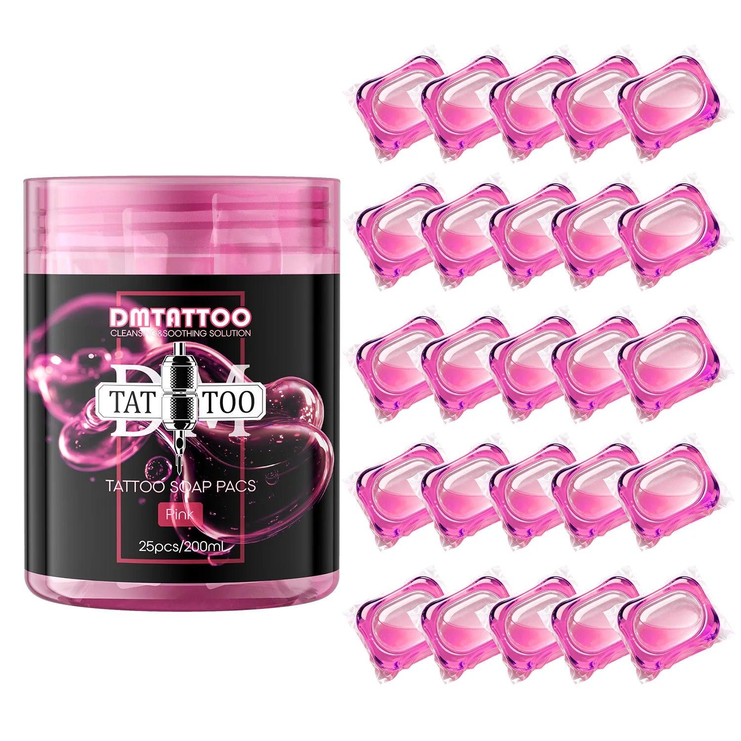 DM 25/50PCS Concentrated Tattoo Pink/Blue Soap Pacs, Mild Tattoo Cleaning Soothing Aftercare Solution, Soap Pacs for Tattoo Salon