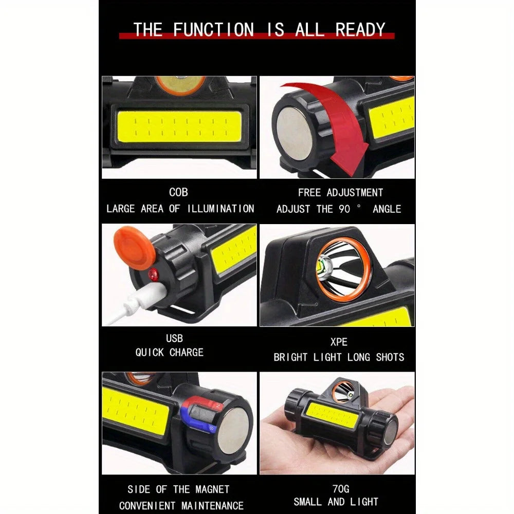 2X USB Rechargeable LED Headband Light