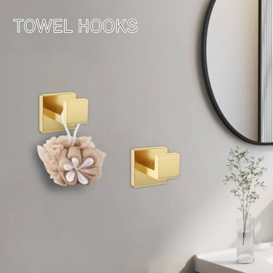5-Piece Bathroom Hardware Set Brushed Gold Towel Bar Set, Stainless Steel Towel Holder Set for Bathroom, Wall-Mounted Towel Rack