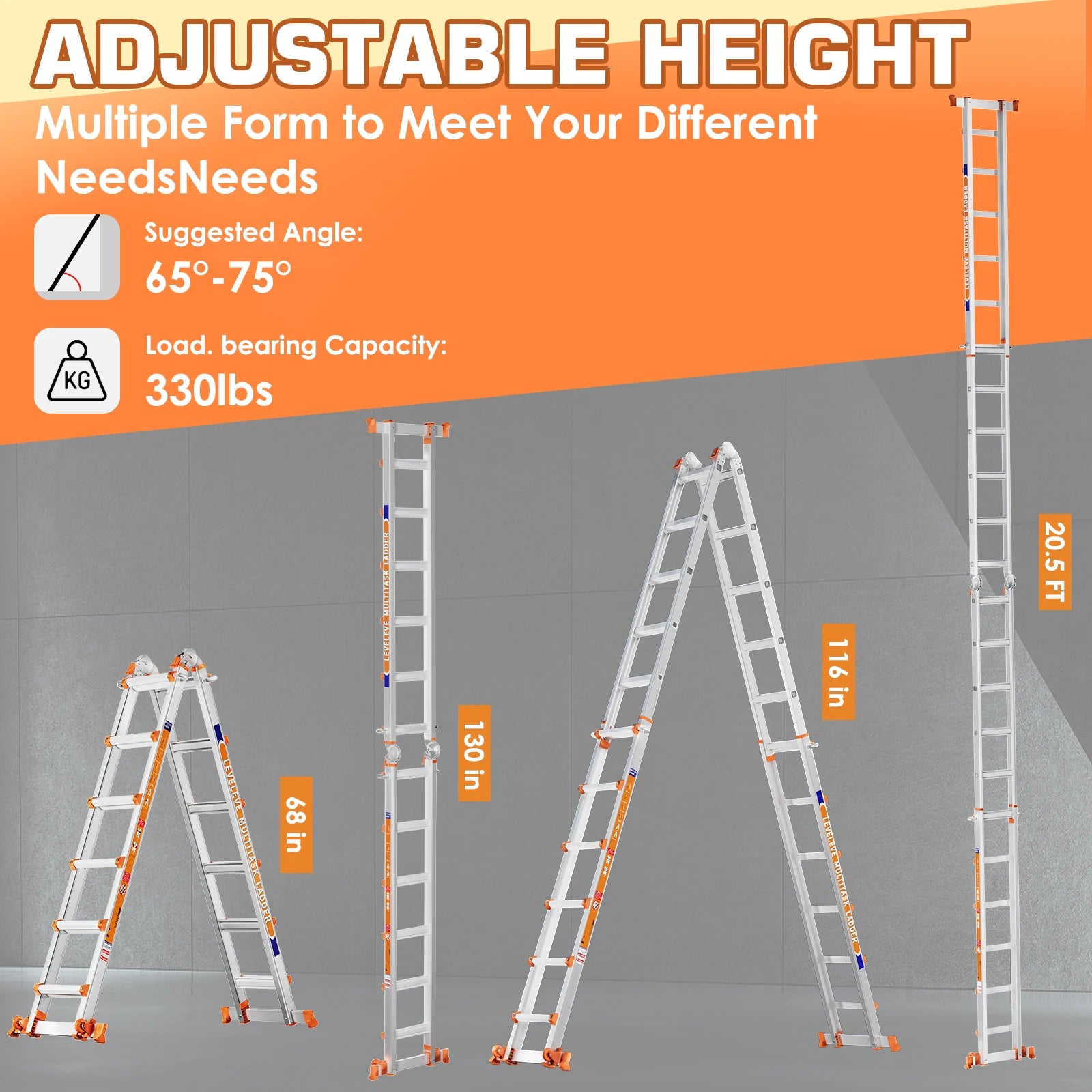 LEVELEVE 22FT Multi Position Ladder,A Frame 6 Step Ladder with Stabilizer Bar & Wheels,330 lbs Security Load