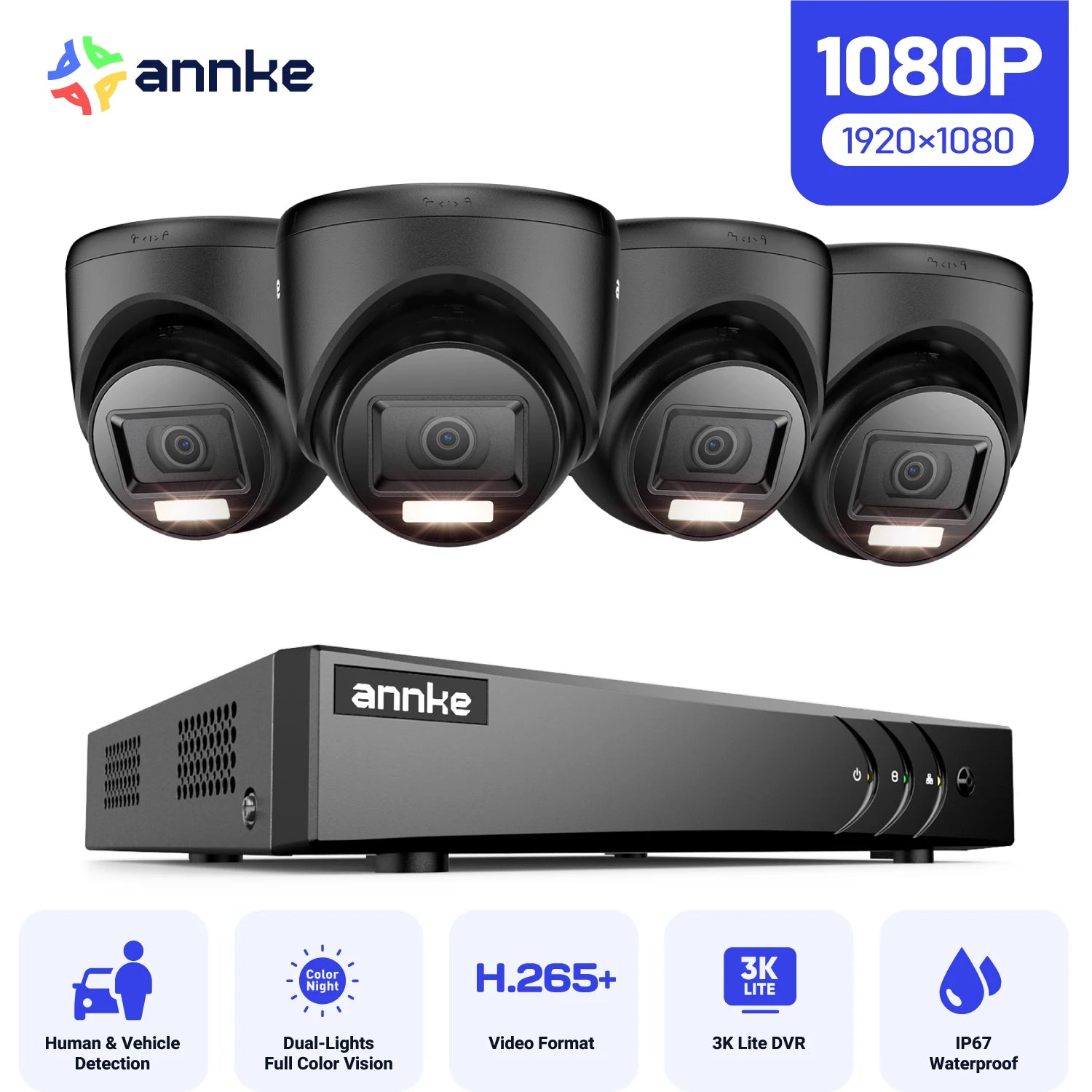 ANNKE 8CH 1080P FHD Video Surveillance System H.265+ 5in1 5MP Lite Recorder 1080P Outdoor Weatherproof Security Camera CCTV Kits