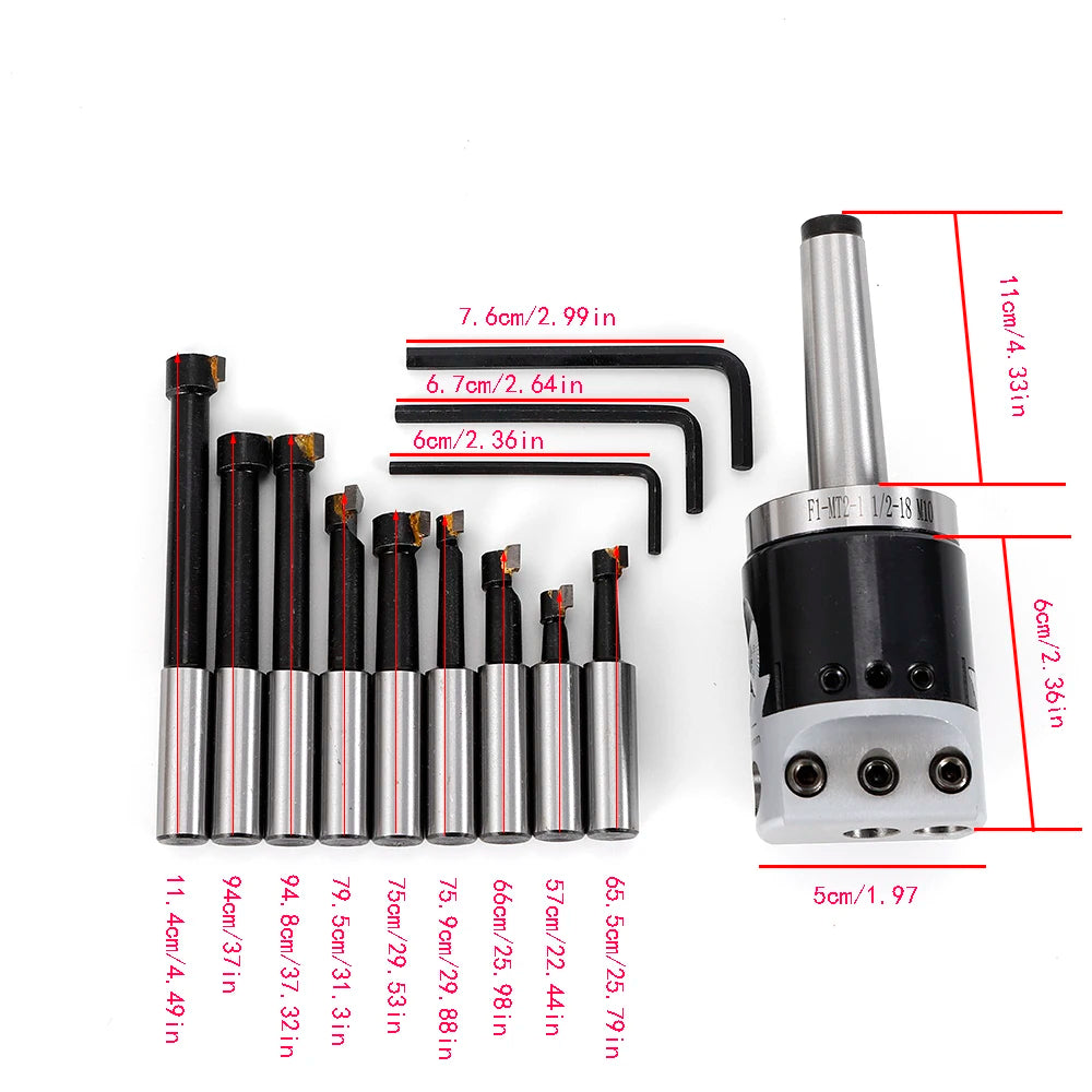 Boring Hole Boring Bar Set MT2-M10 F1-12 50mm Boring Head + 9 Pcs 12mm Boring Bars Set Boring Tool
