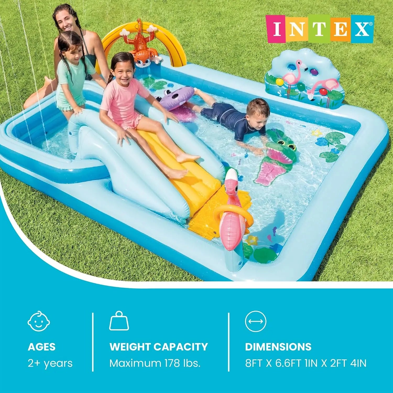 Intex Inflatable Kiddie Pool with Water Slide & Splash Pad for Toddlers, Outdoor Backyard Fun