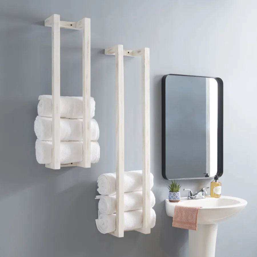 Janelle Wall-Mounted Bathroom Towel Rack Set of 2 White
