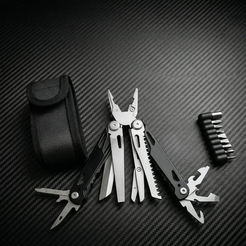27 in 1 Multitool Pliers - Stainless Steel Survival Tool with Screwdriver/Saw/Spring Scissors for Camping, Fishing, Hiking (Nylo