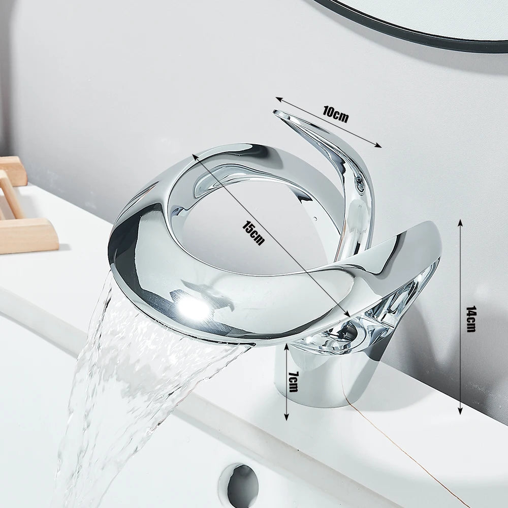 Waterfall Bathroom Sink Faucet, Modern Design, Single Handle