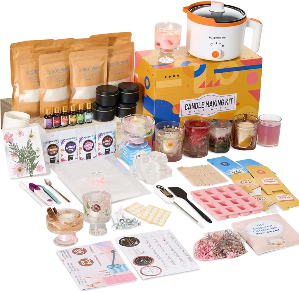 WcoDusak Best Wish 2-in-1 Soy & Jelly Wax DIY Candle Making Kit for Beginners & Adults | Complete Candle Making Kit, Dual-Setting Wax Melter, Custom Fragrances & Colors, Ideal for Home Hobby & Holiday Gifts