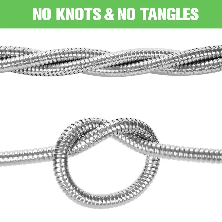 100ft Stainless Steel Water Hose, Brass Fittings, Sprayer Nozzle, No Kink, Rust Proof