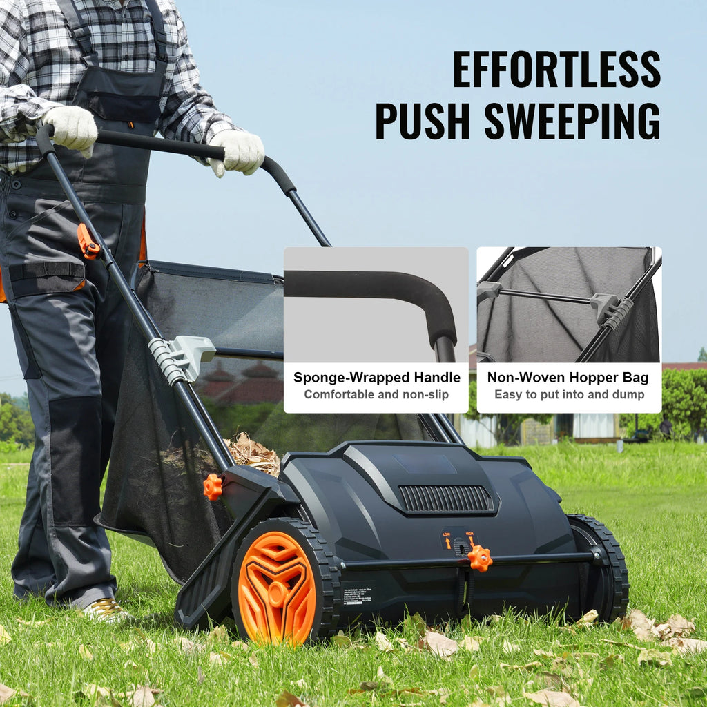 SucceBuy Tow Behind Lawn 21in Sweeper Large Capacity Heavy Duty Leaf Grass Collector with Adjustable Sweeping for Pick