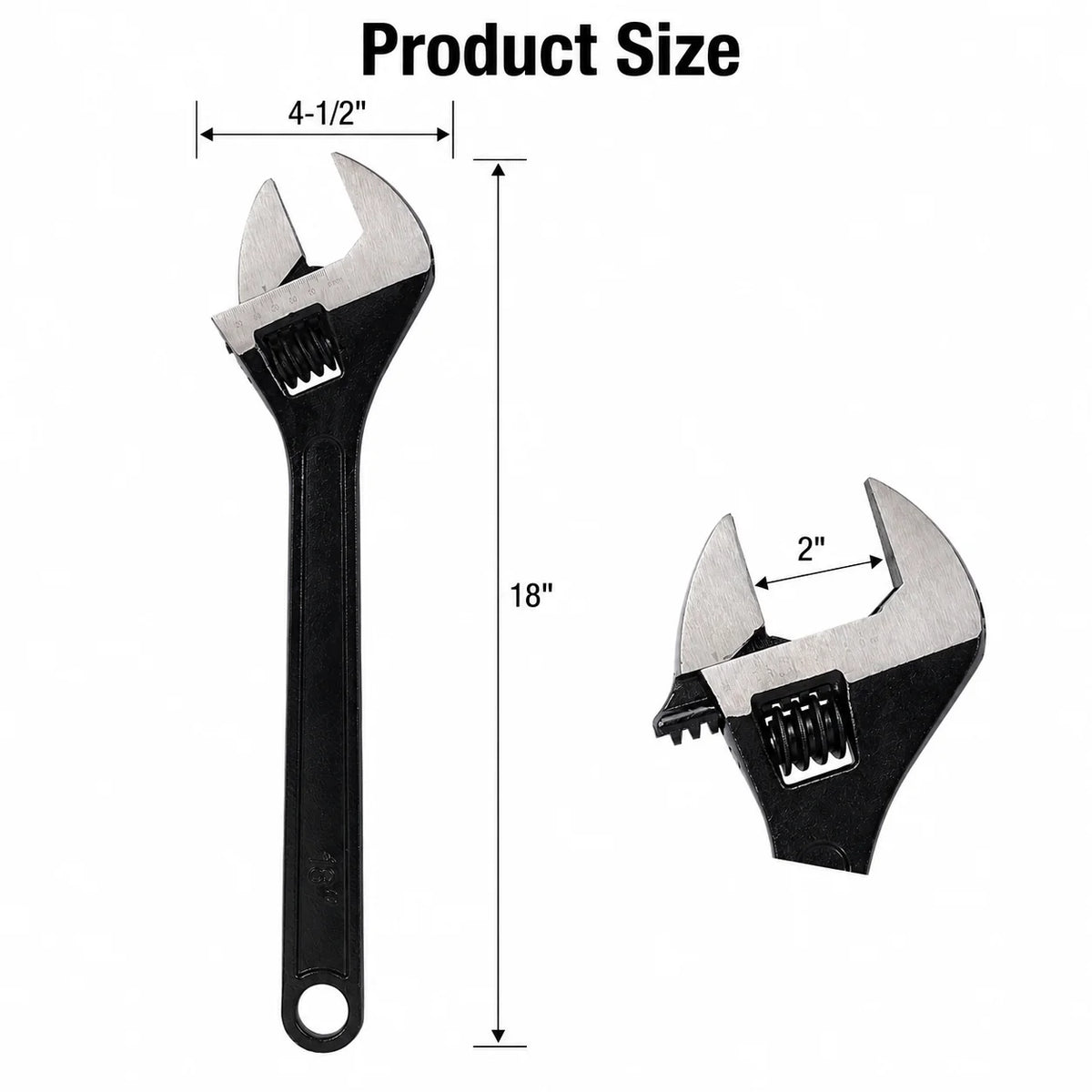 18 Inch Adjustable Wrench Wide Jaw Spanner 2 Inch Jaw Opening Long Handle Tool for Plumbing Auto Repair Nuts Bolts Fasteners