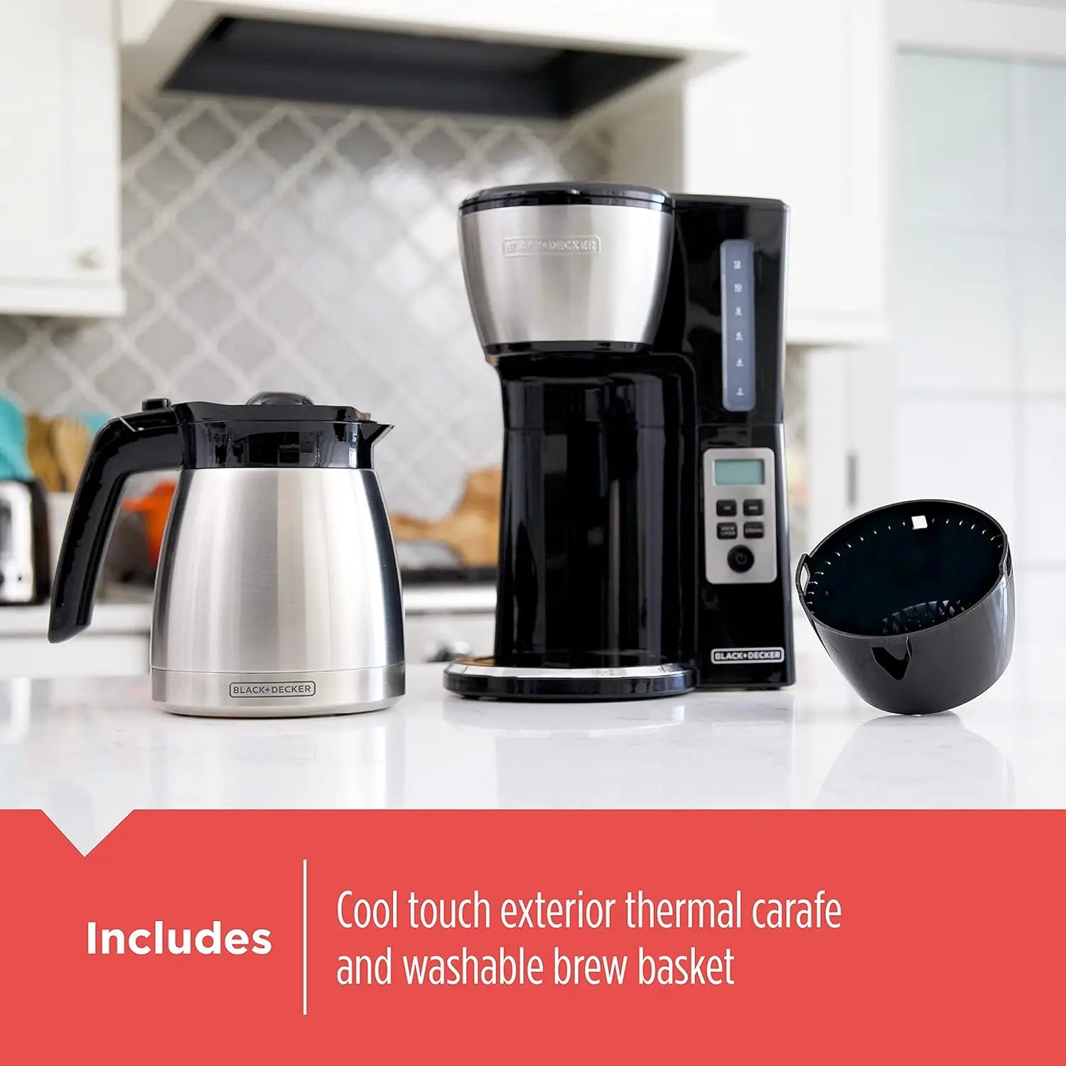 12 Cup Thermal Programmable Coffee Maker with Brew Strength and VORTEX Technology, Black/Steel