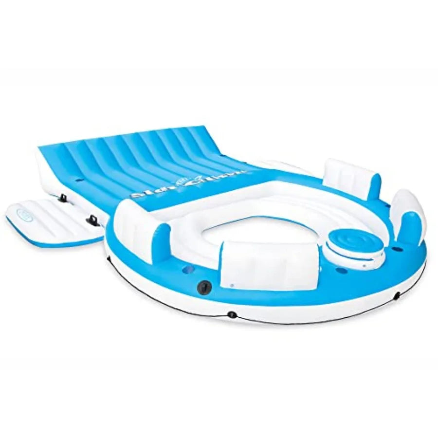 YAO HUI HUANG Splash N Chill inflatable lake and pool relaxation island lounger seat for up to 7 adults PVC material blue and white extra-large W/Built-In Cooler