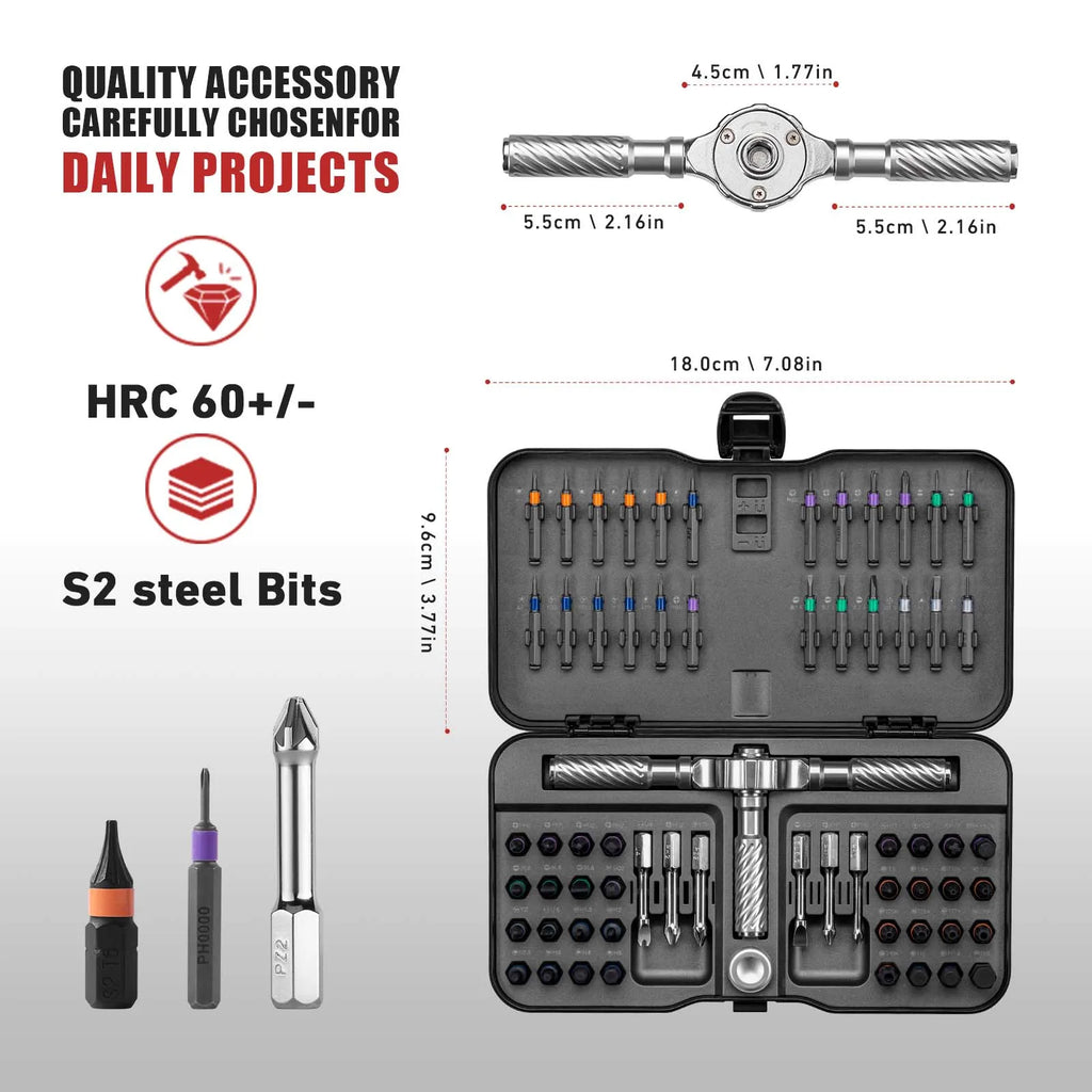 VMAN 66in1 Multifunction Ratchet Screwdriver Set, Multi Magnetic Bits Mini Repair Tool Kit, Household Tool For PC & Desk Etc.