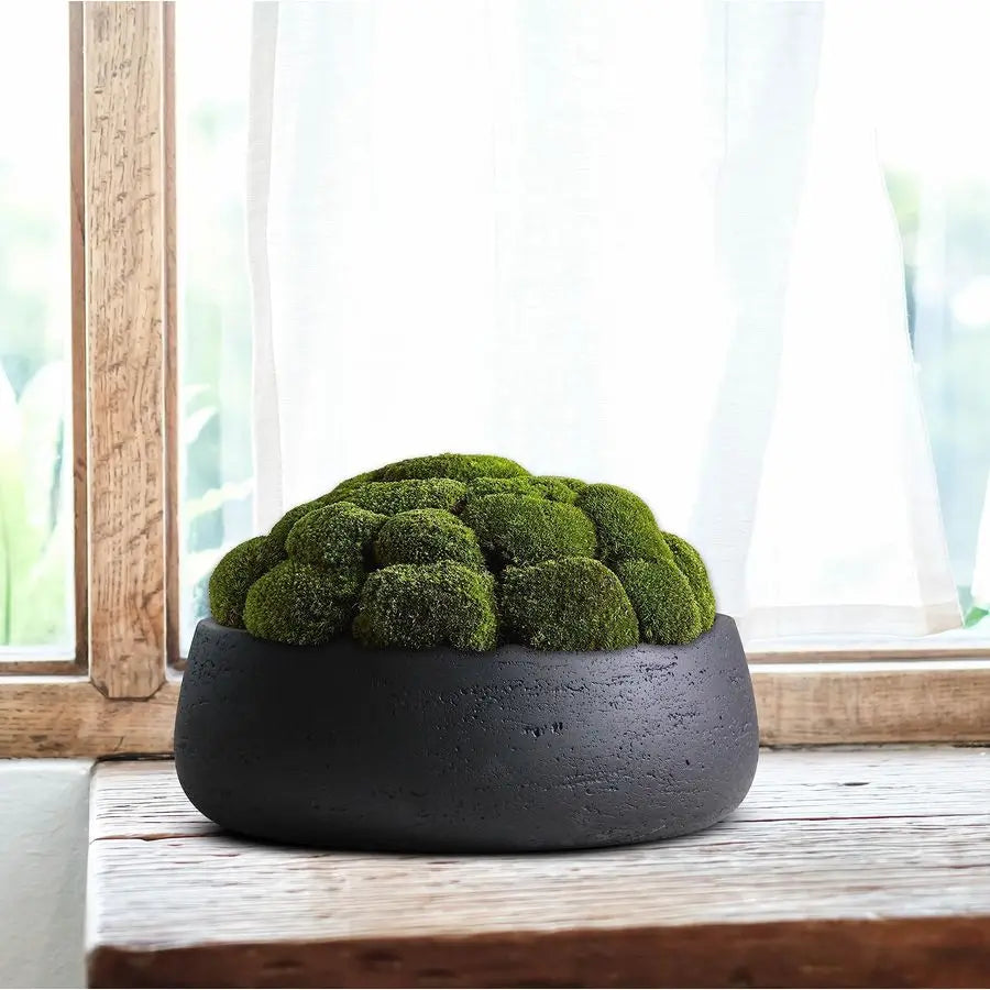 Large Ceramic Planter Bowl, Shallow Plant Pot, Matt Black Flowerpot, Indoor and Outdoor Garden Decor
