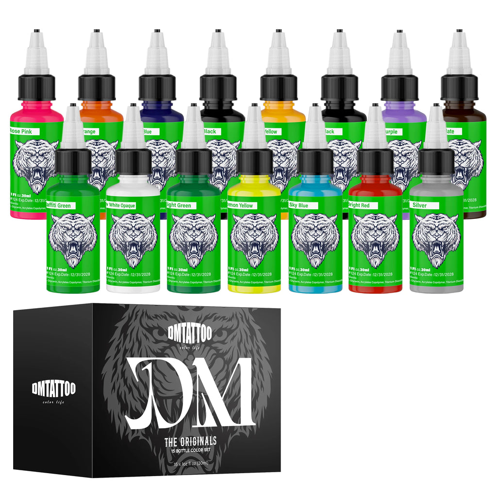 DM 30ml Tattoo Ink, 15 Colors, Natural Plant Extract Pigment Tattoo Paint, Long Lasting No Color Loss Professional Tattoo Ink