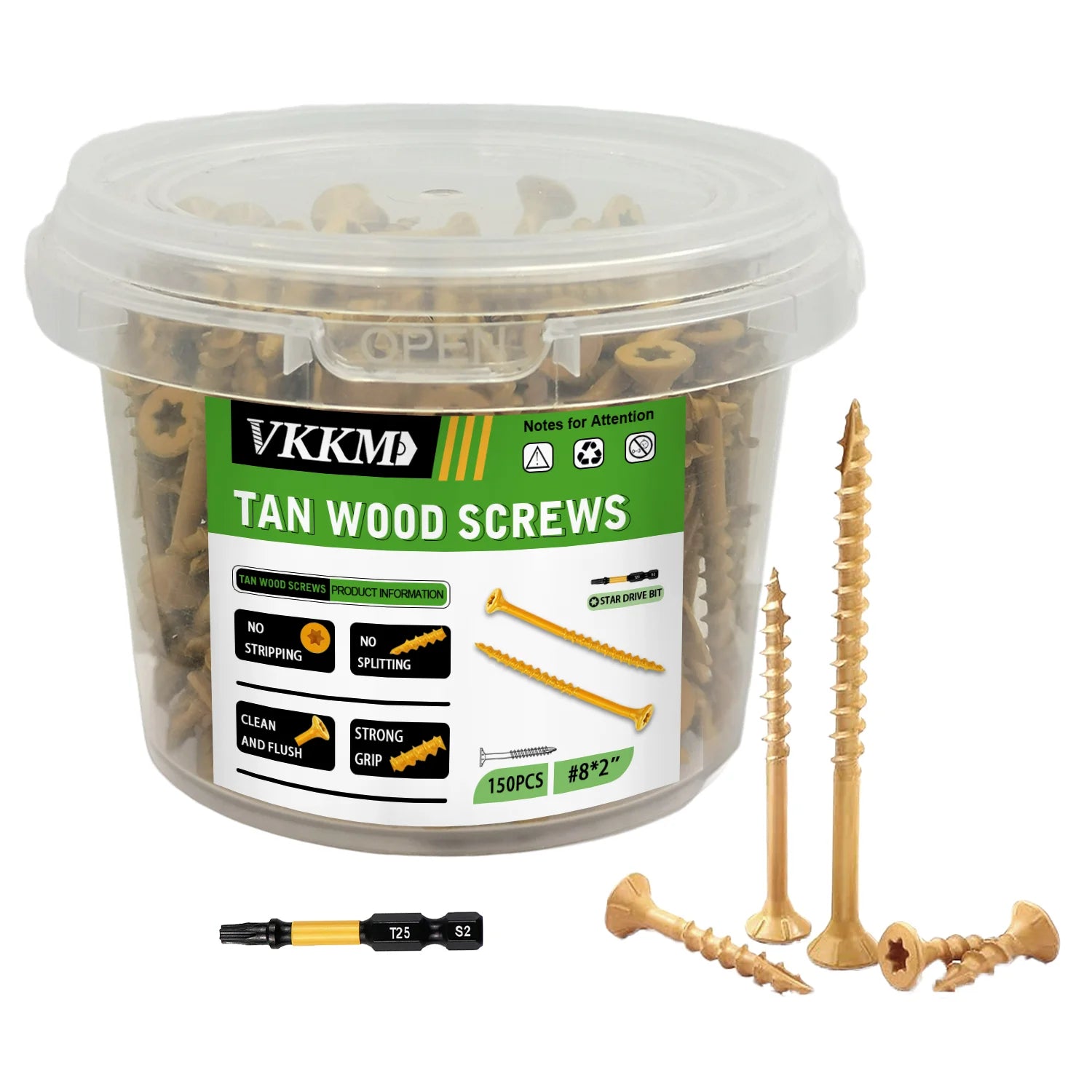 #8×2" Wood Screws, Carbon Steel, C4 Anti-Rust Coated, 450 Count
