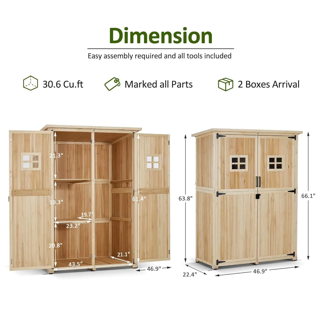 Large Wooden Outdoor Storage Cabinet 2 Shelves Lockable Garden Tool Shed Patio Yard Lawn 1911 Beige,Customized