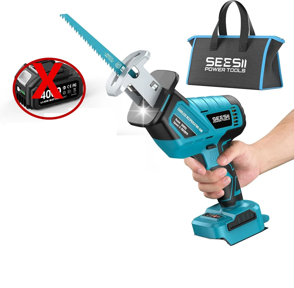 SEESII Cordless Reciprocating Saw, Variable Speed, 3500 RPM Brushless Motor, Portable Saw with 6 Saw Blades, 2 x 4.0Ah Batteries, For Wood & PVC Cutting