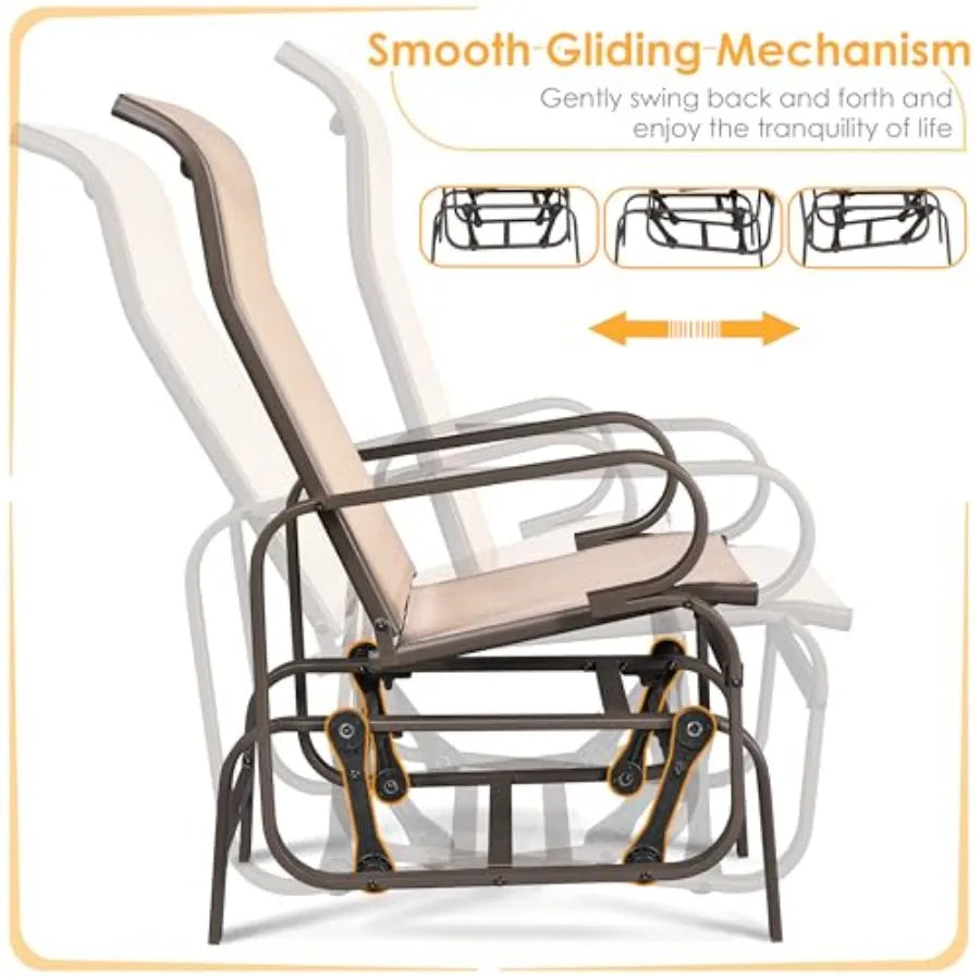 Outdoor Glider Chair, Lounge Rocking Chair with Sling Fabric and Steel Construction, Patio Swing Gliding Chairs for Porch Balcony
