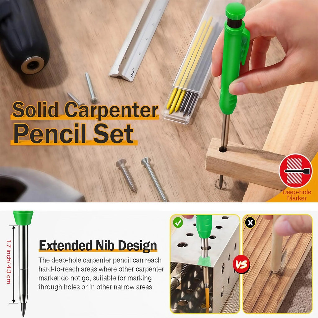 STONEGO Carpenter Pencil Set with 6 Refills and Built in Sharpener Professional Mechanical Marking Pencil for Construction Architecture Woodworking Scriber Tool High Precision Durable Hand Tool Set for Engineers and Builders