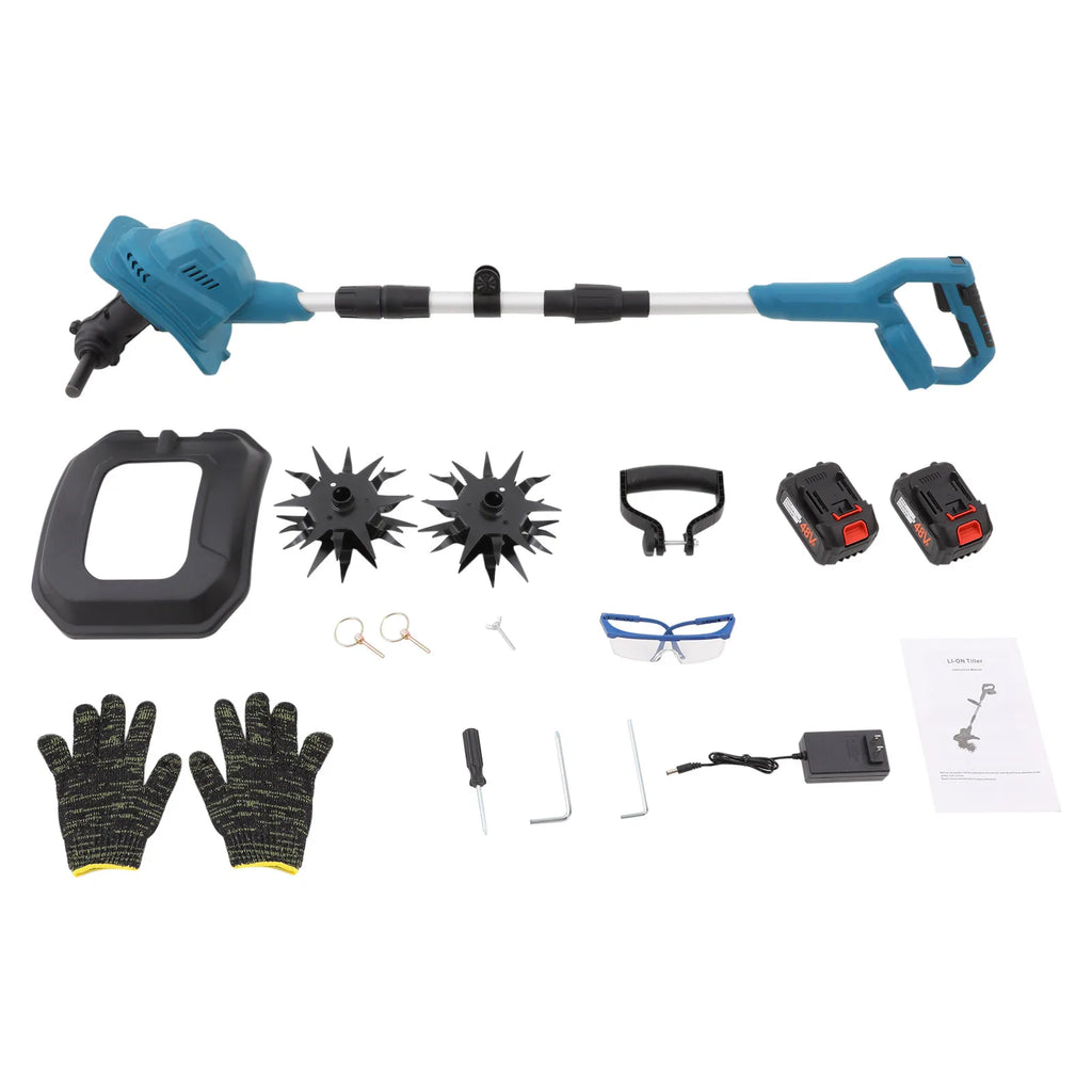 Electric Garden Cultivator 21V, 300RPM Handheld Soil Loosener 9in Width, 2 x 4.0Ah Batteries for Flower Bed Vegetable