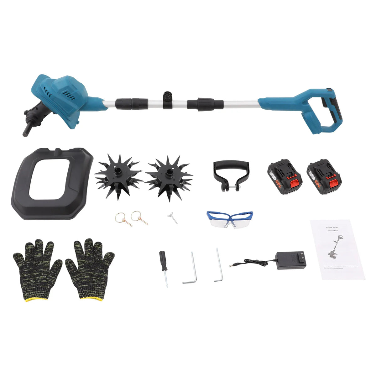 Electric Garden Cultivator 21V, 300RPM Handheld Soil Loosener 9in Width, 2 x 4.0Ah Batteries for Flower Bed Vegetable