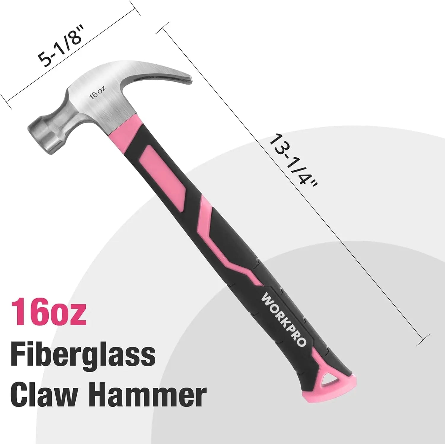 16 oz Claw Hammer with Fiberglass Handle, Forged Steel Head for All-Purpose Use