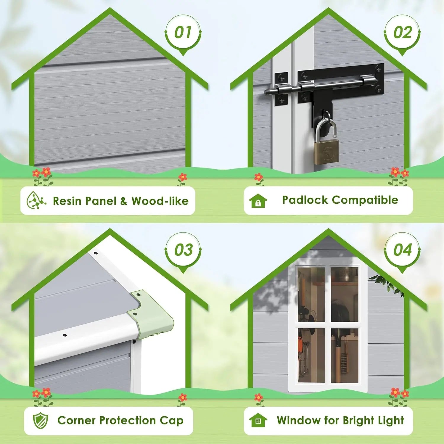 Outdoor 5x4 FT Resin Storage Shed Lockable Floor Tool Patio Backyard Lawn, Customized
