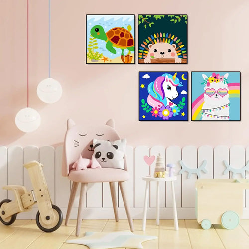 4-Pack Framed Paint by Number Kits for Beginners, DIY Acrylic Oil Painting Home Wall Decor (8x8inch)