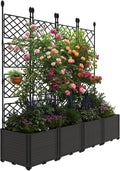 Plastic Planter Box w/ Trellis Rack, 5.25FT Tall Raised Garden Bed, Balcony/Patio Flower Vegetable Planting