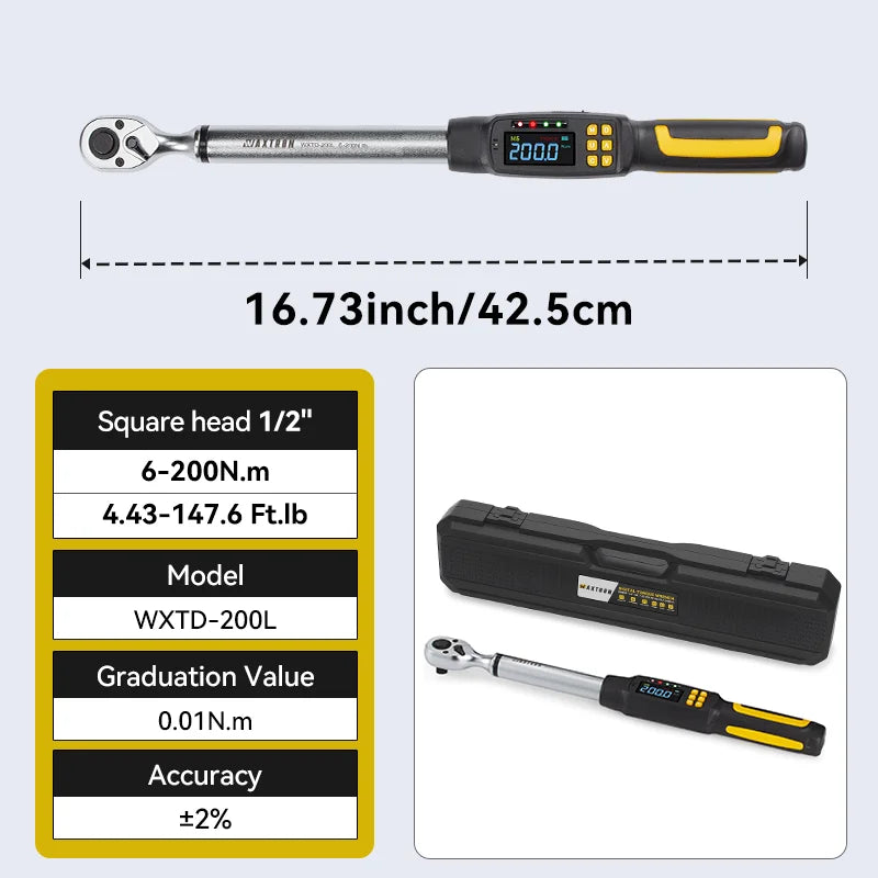 Waxtron 1/2'' Digital Torque Wrench 2% Accuracy Hand Tools 1/4'' 3/8'' Torque Wrench Digital For Auto Motorcycle Bike Waxtron Hot