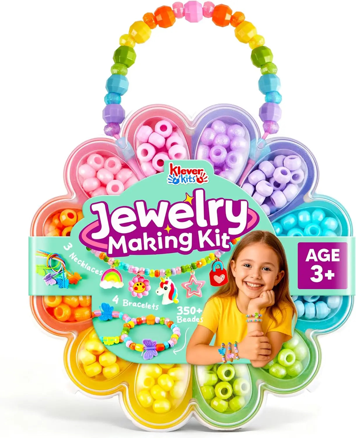 JOYFY Kids Jewelry Making Kit, Bracelet Making Kit with 350+ Colorful Beads, Flower-Shaped Case for Girls Ages 3+, Crafts Gifts