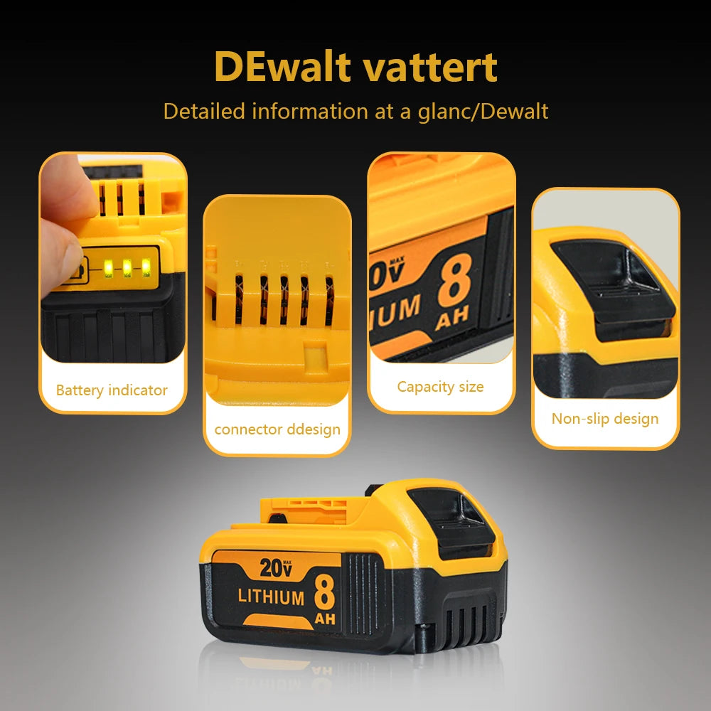 20V Max Battery 8Ah 4 Pack Compatible with DeWalt DCB200 DCB204 DCB206, Li-ion Replacement Battery Pack for Power Tools Drill Saw